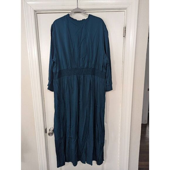 J. Jill Surplice Midi Dress women's size 4x turquoise elastic ruffle coastal - Picture 8 of 8